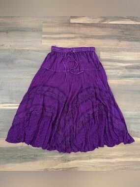 Advance Deep Purple Women's Flowy Lace Bottom Boho Gypsy Maxi Skirt Size OS